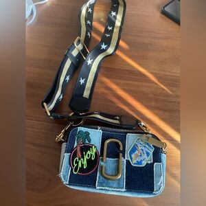Marc Jacobs Denim Crossbody Camera bag with California Patches